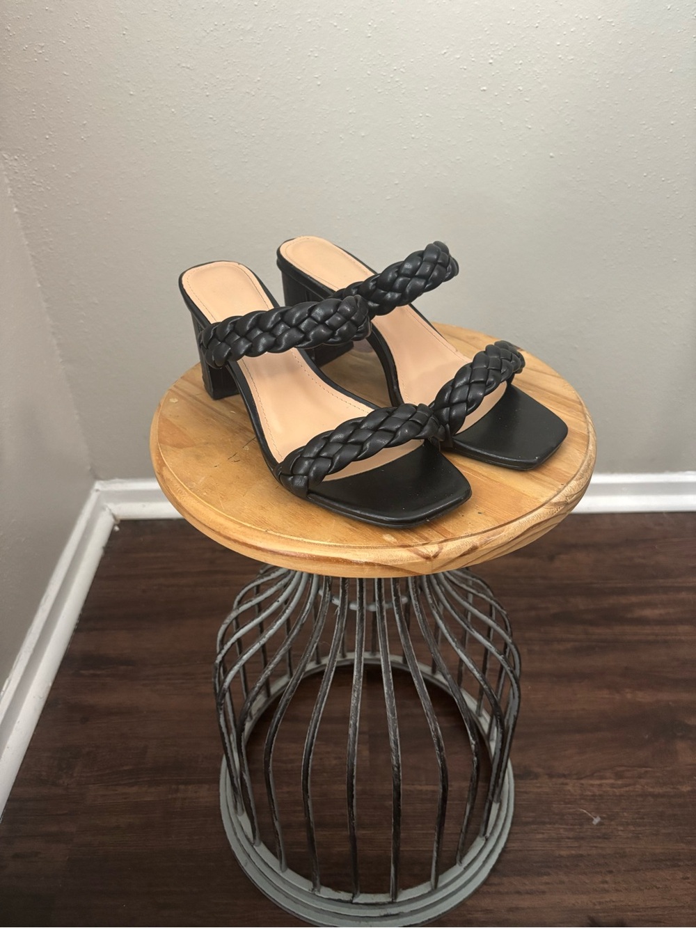 Sincerly Jules Braided Double-Strap Black Block Heel Mules